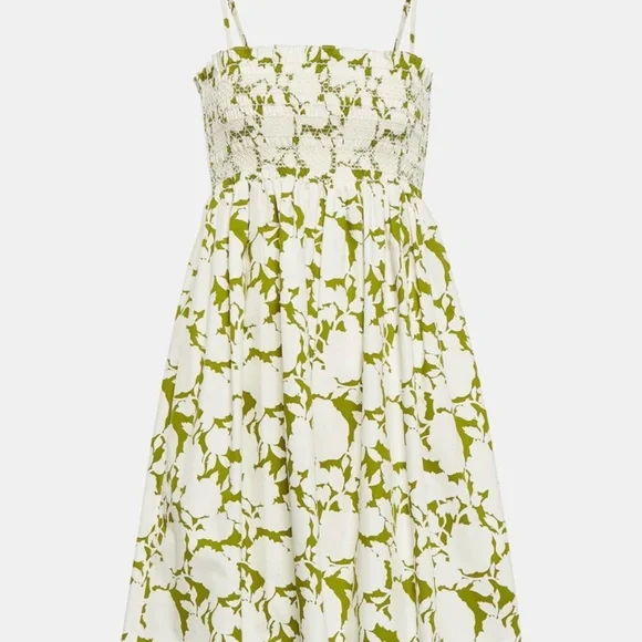 NEW Tory Burch Smocked Floral Cotton Poplin Mini Dress - Size Small - Picture 5 of 10